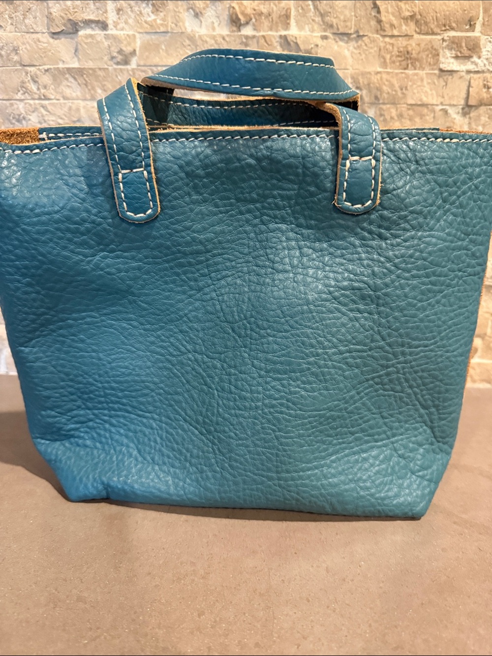 PLG Portland Leather Teal Pebbled Leather Small Tote Crossbody with Top Handles - Picture 3 of 5